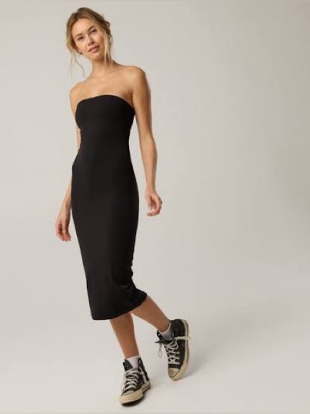 aerie Black Tube Midi Pencil Skirt